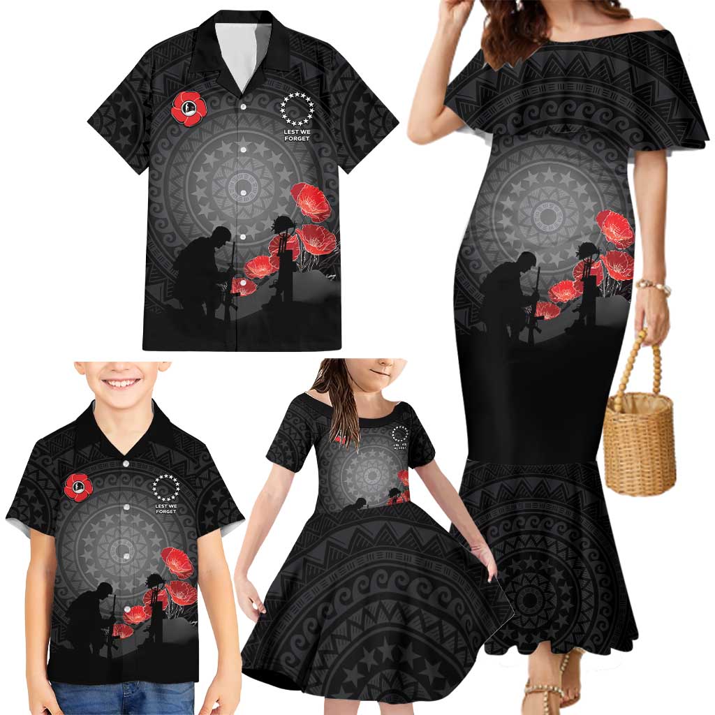 Cook Islands ANZAC Day Family Matching Mermaid Dress and Hawaiian Shirt Soldier Silhouette Remembrance