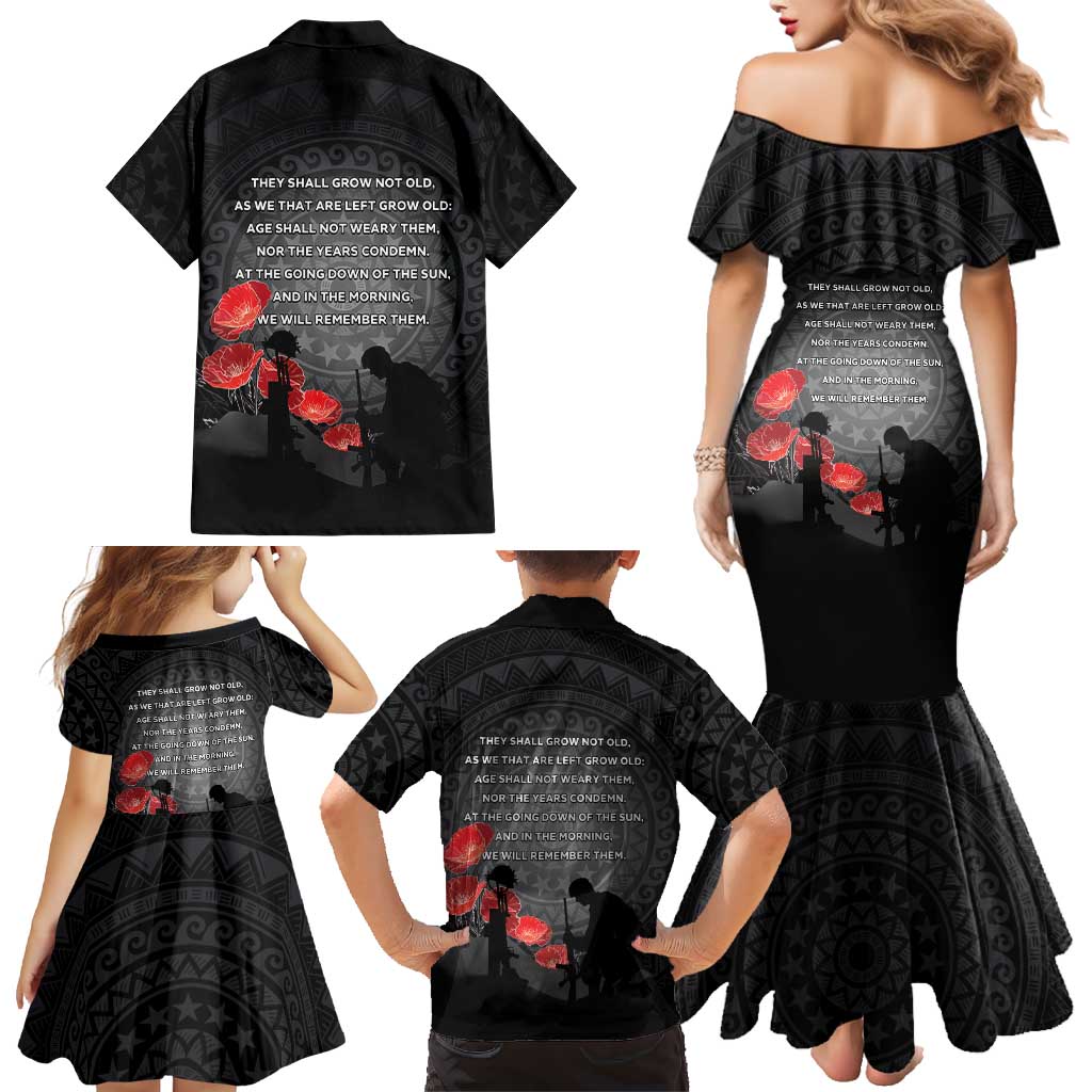 Cook Islands ANZAC Day Family Matching Mermaid Dress and Hawaiian Shirt Soldier Silhouette Remembrance LT05 - Polynesian Pride