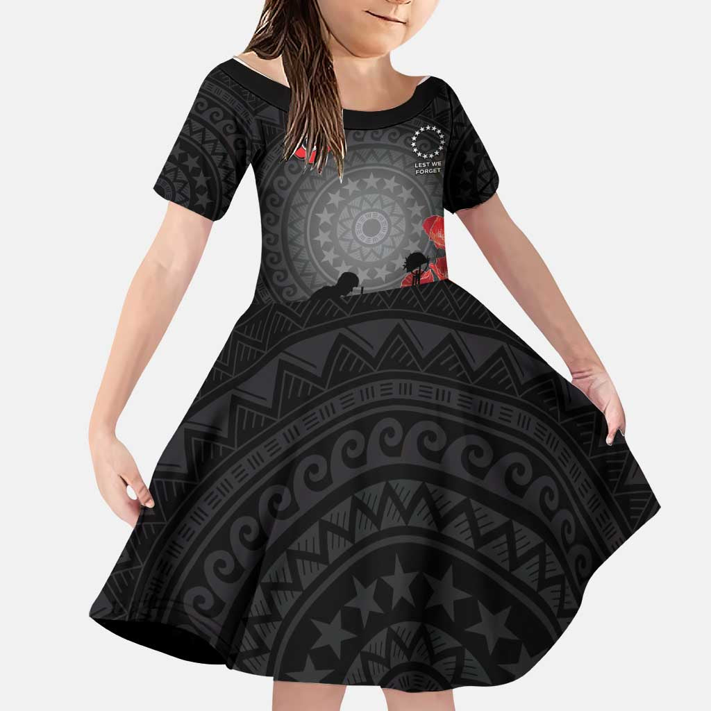 Cook Islands ANZAC Day Family Matching Off The Shoulder Long Sleeve Dress and Hawaiian Shirt Soldier Silhouette Remembrance