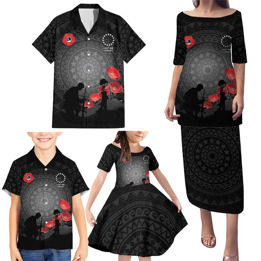 Cook Islands ANZAC Day Family Matching Puletasi and Hawaiian Shirt Soldier Silhouette Remembrance
