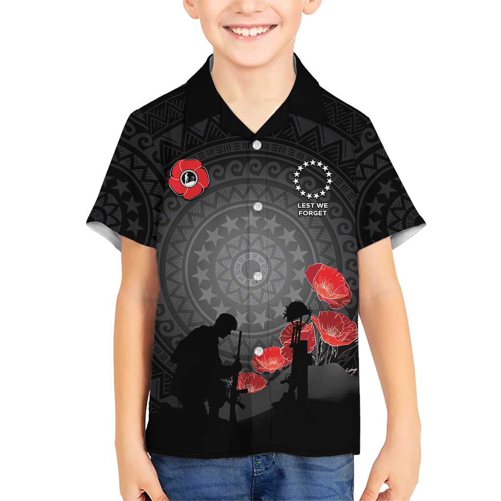 Cook Islands ANZAC Day Family Matching Tank Maxi Dress and Hawaiian Shirt Soldier Silhouette Remembrance LT05 Son's Shirt Black - Polynesian Pride