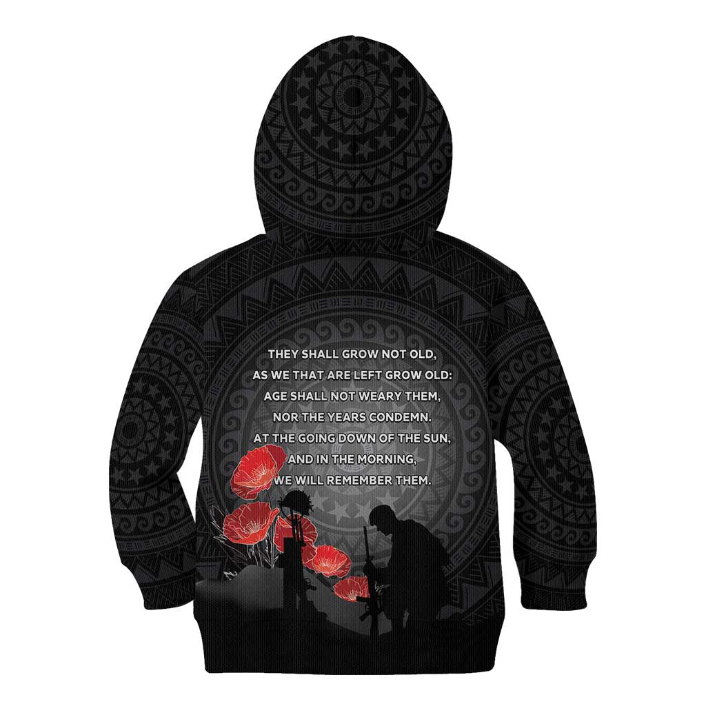Cook Islands ANZAC Day Kid Hoodie Soldier Silhouette Remembrance