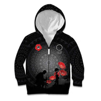Cook Islands ANZAC Day Kid Hoodie Soldier Silhouette Remembrance