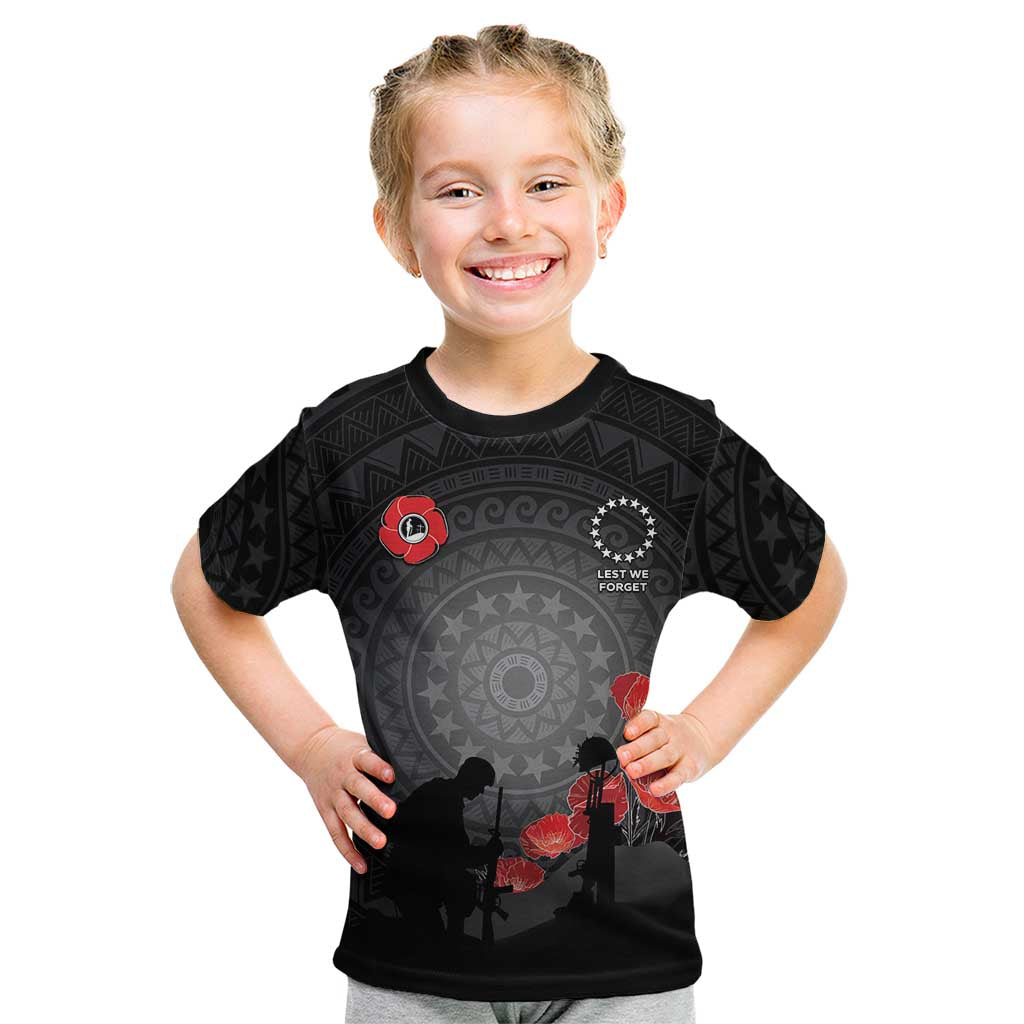 Cook Islands ANZAC Day Kid T Shirt Soldier Silhouette Remembrance