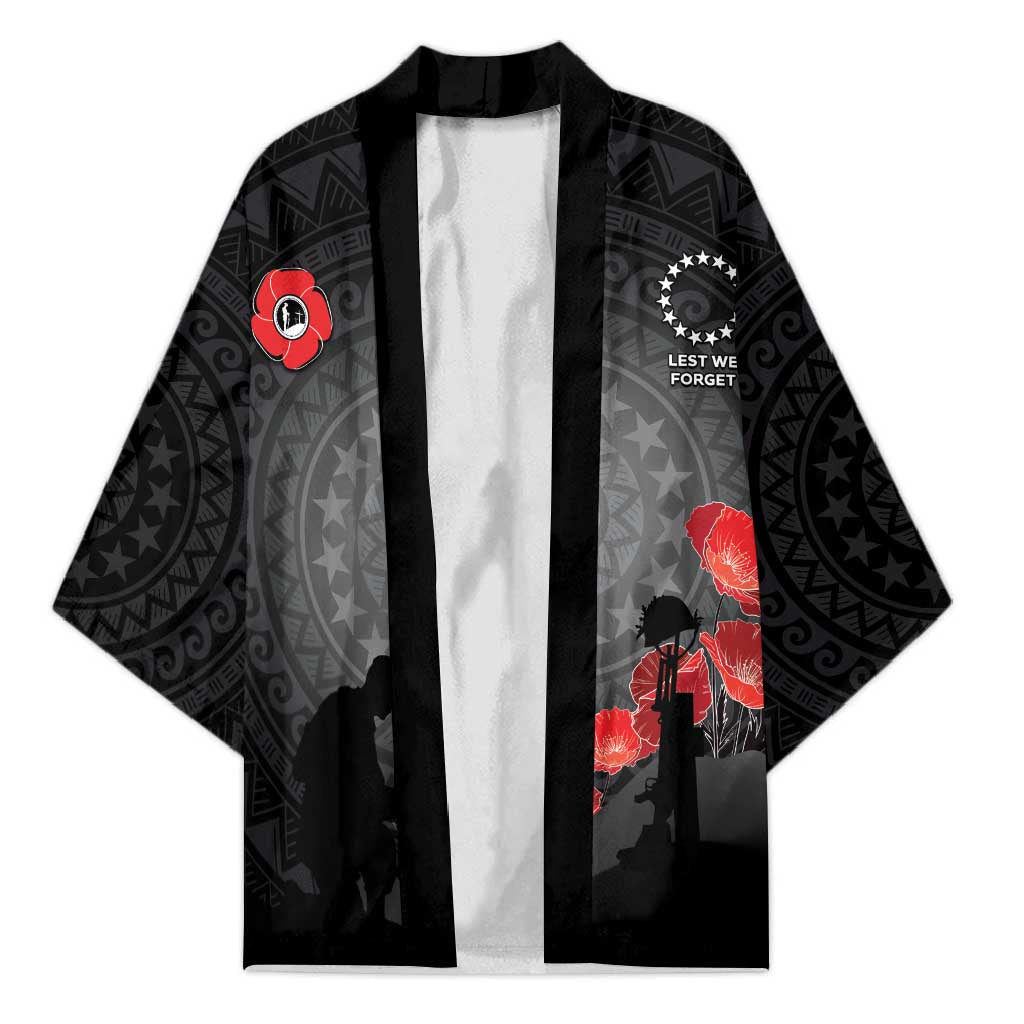 Cook Islands ANZAC Day Kimono Soldier Silhouette Remembrance LT05 Unisex Black - Polynesian Pride