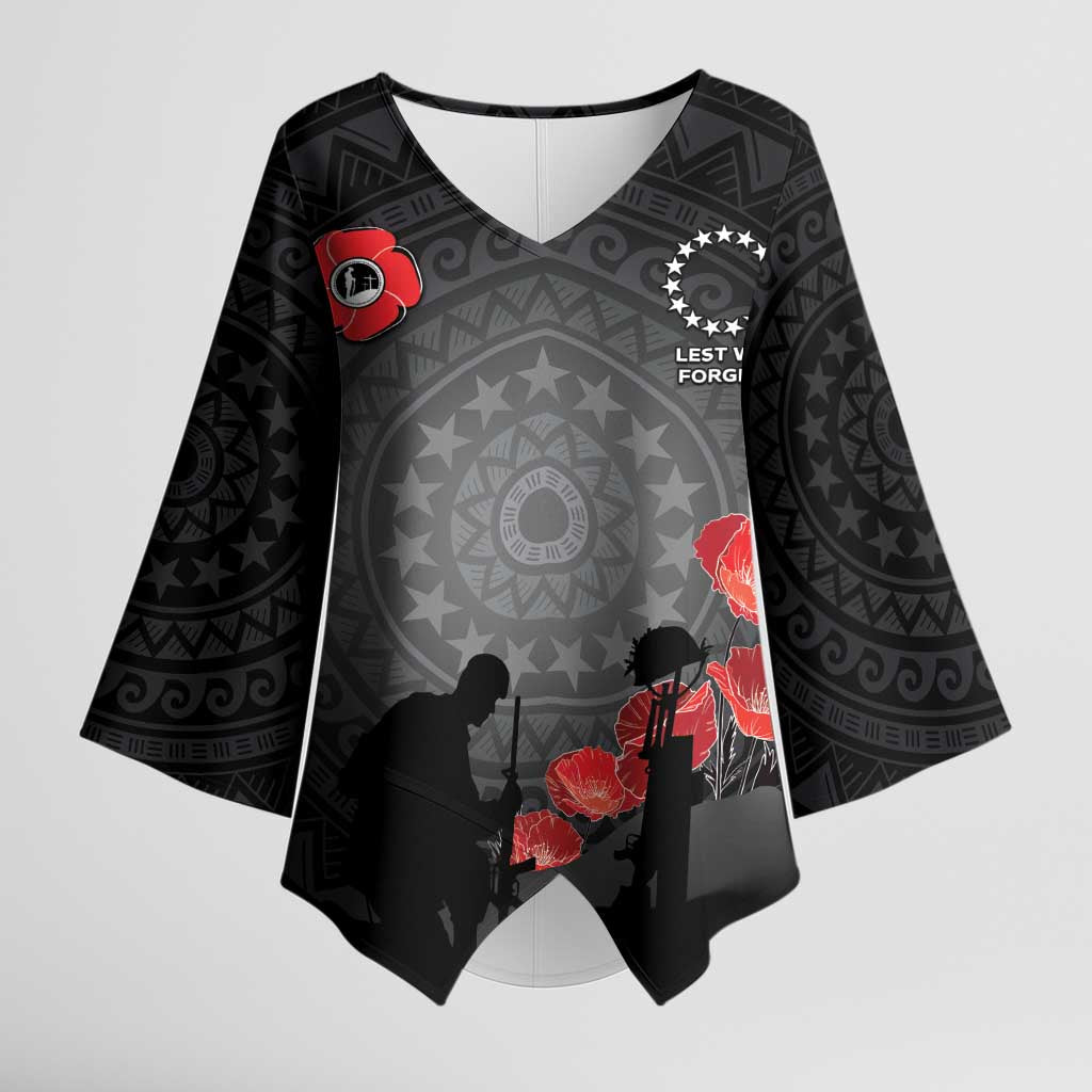 Cook Islands ANZAC Day Kimono Sleeve Blouse Soldier Silhouette Remembrance