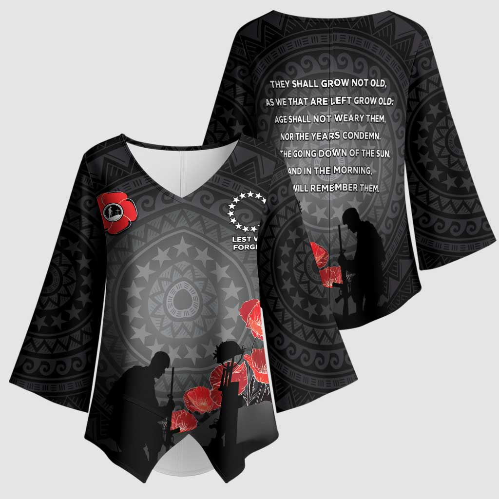 Cook Islands ANZAC Day Kimono Sleeve Blouse Soldier Silhouette Remembrance