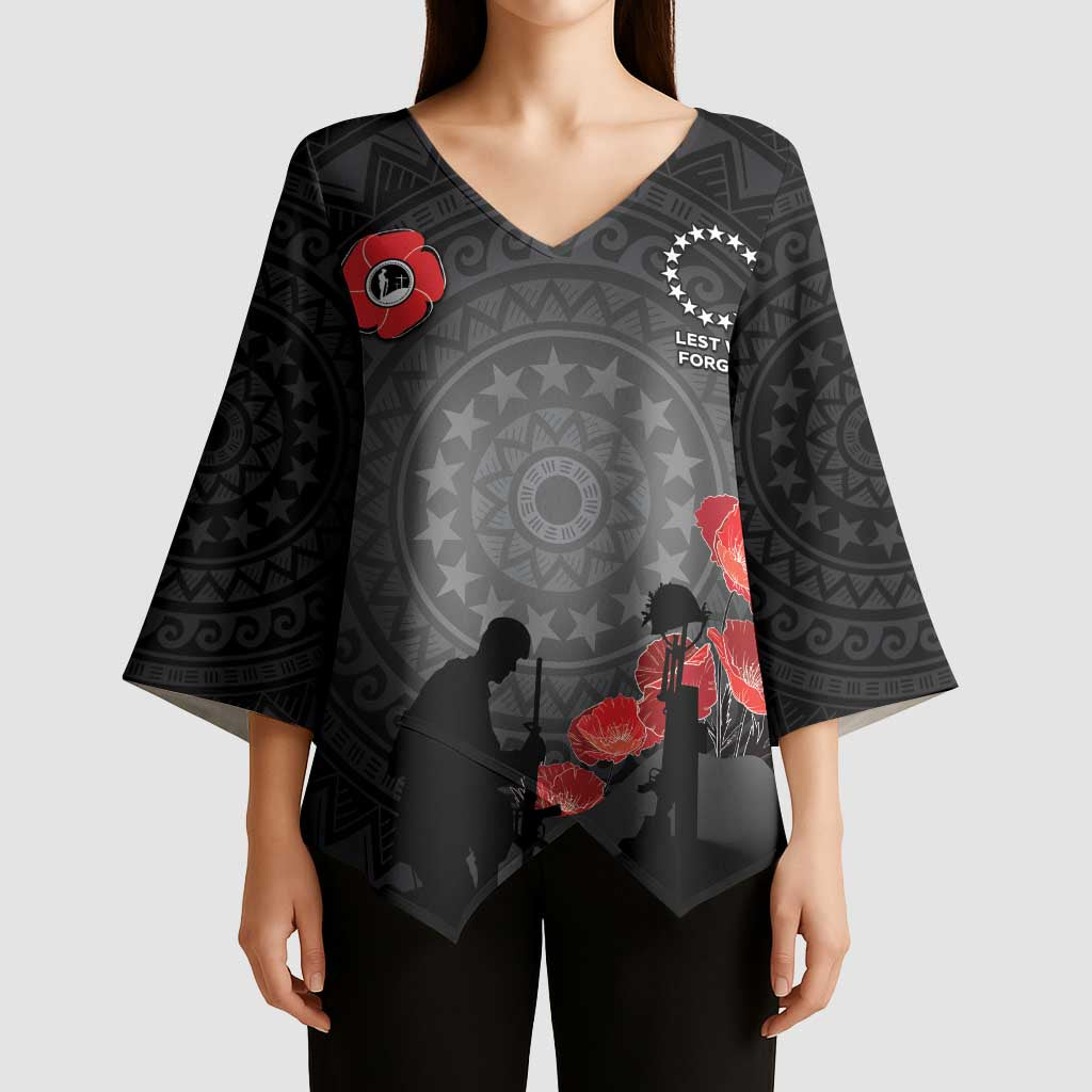 Cook Islands ANZAC Day Kimono Sleeve Blouse Soldier Silhouette Remembrance