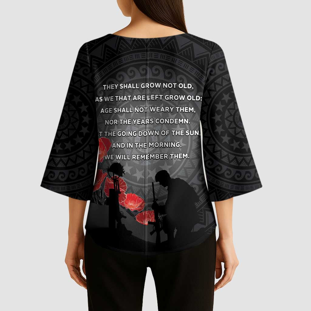 Cook Islands ANZAC Day Kimono Sleeve Blouse Soldier Silhouette Remembrance