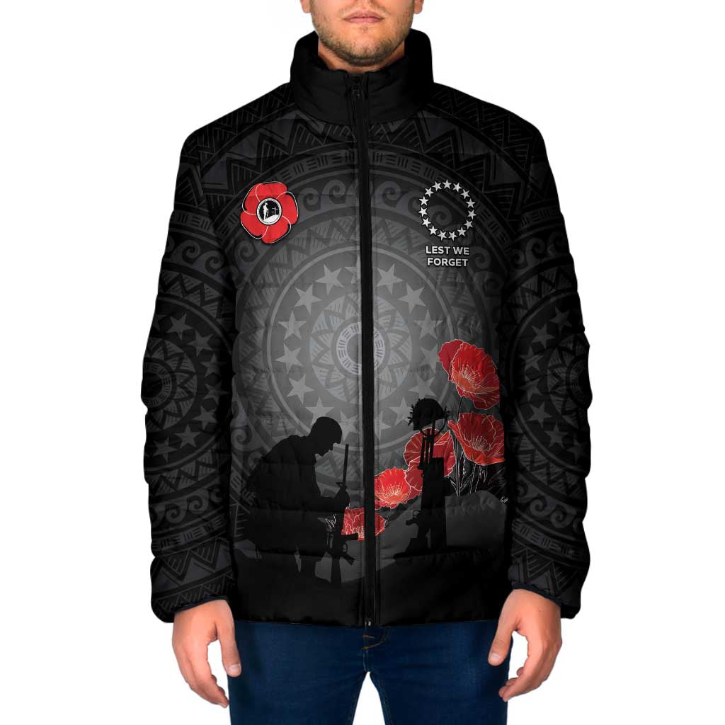 Cook Islands ANZAC Day Padded Jacket Soldier Silhouette Remembrance LT05 Men Black - Polynesian Pride