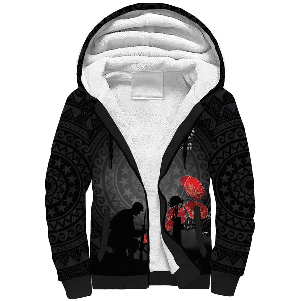 Cook Islands ANZAC Day Sherpa Hoodie Soldier Silhouette Remembrance LT05 Unisex Black - Polynesian Pride
