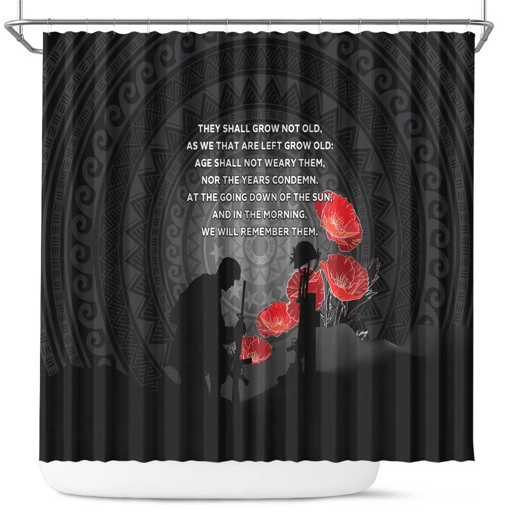 Cook Islands ANZAC Day Shower Curtain Soldier Silhouette Remembrance LT05 Black - Polynesian Pride