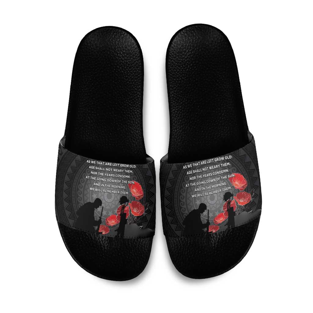 Cook Islands ANZAC Day Slide Sandals Soldier Silhouette Remembrance LT05 Black - Polynesian Pride