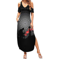 Cook Islands ANZAC Day Summer Maxi Dress Soldier Silhouette Remembrance LT05 Women Black - Polynesian Pride