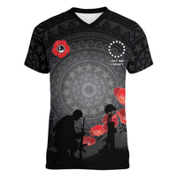 Cook Islands ANZAC Day Women V-Neck T-Shirt Soldier Silhouette Remembrance