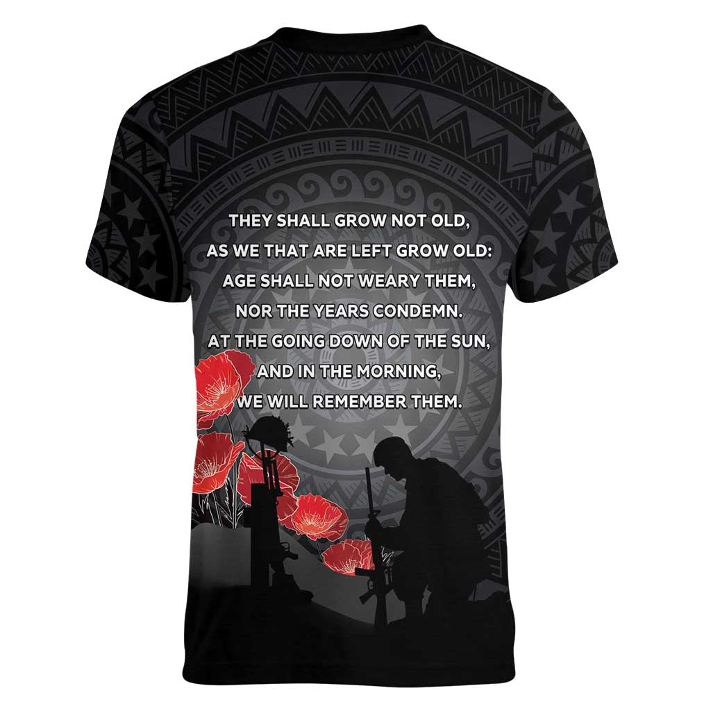 Cook Islands ANZAC Day Women V-Neck T-Shirt Soldier Silhouette Remembrance