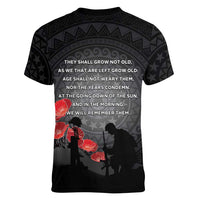 Cook Islands ANZAC Day Women V-Neck T-Shirt Soldier Silhouette Remembrance