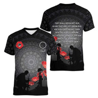 Cook Islands ANZAC Day Women V-Neck T-Shirt Soldier Silhouette Remembrance