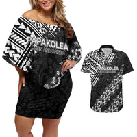Hawaii Papakolea Born And Raised Couples Matching Off Shoulder Short Dress and Hawaiian Shirt Hawaiian Tribal Pattern LT05 Black - Polynesian Pride