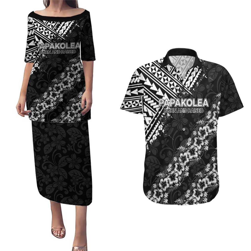 Hawaii Papakolea Born And Raised Couples Matching Puletasi and Hawaiian Shirt Hawaiian Tribal Pattern LT05 Black - Polynesian Pride