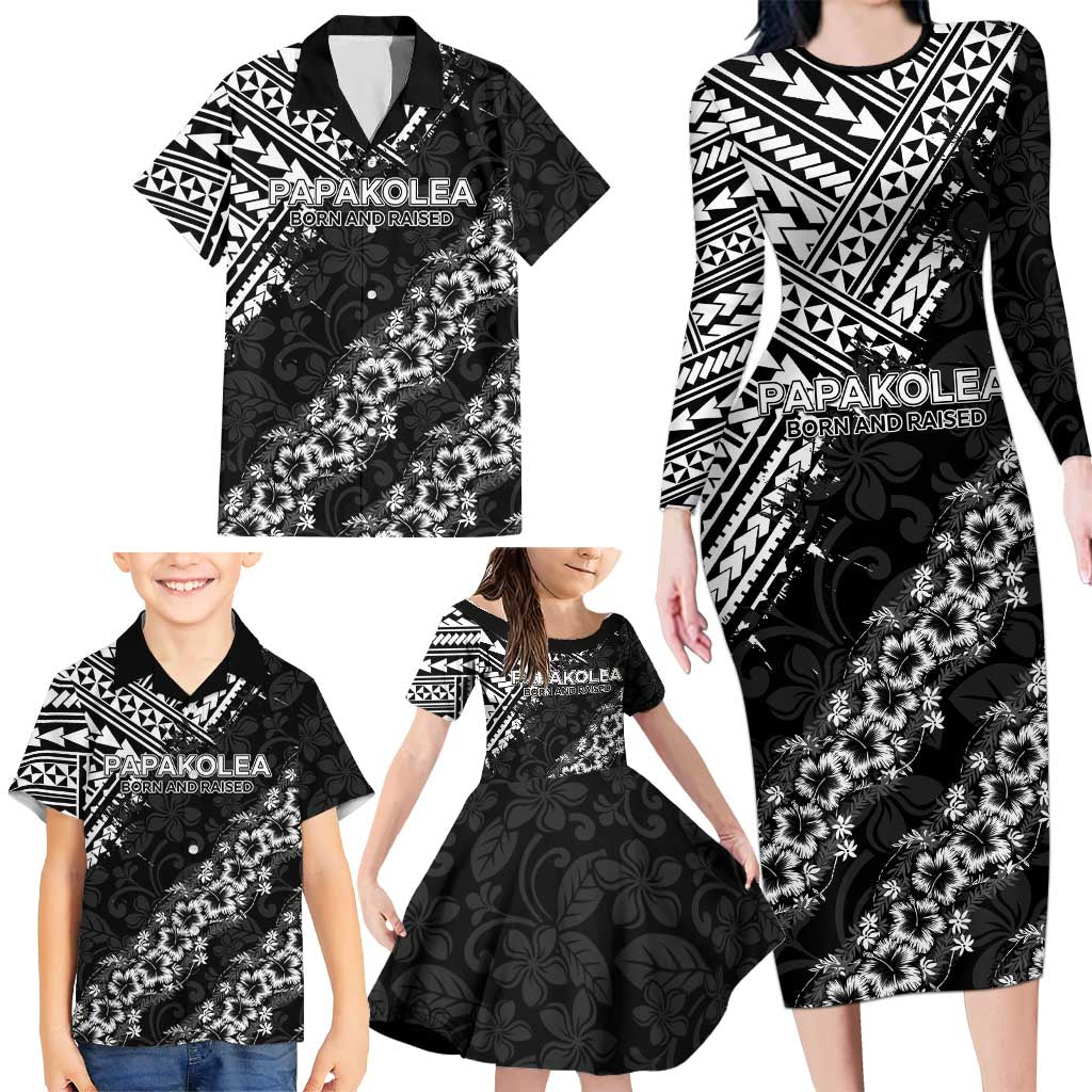 Hawaii Papakolea Born And Raised Family Matching Long Sleeve Bodycon Dress and Hawaiian Shirt Hawaiian Tribal Pattern LT05 - Polynesian Pride