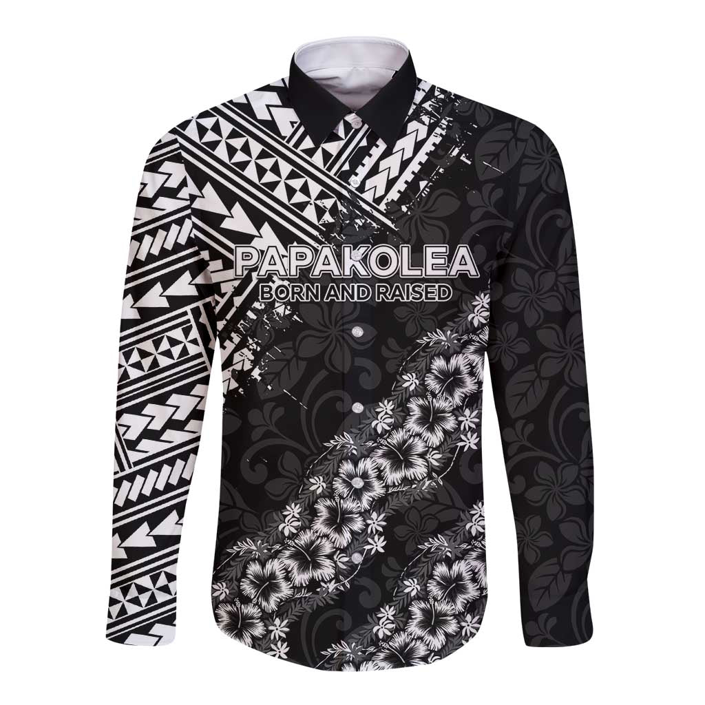 Hawaii Papakolea Born And Raised Long Sleeve Button Shirt Hawaiian Tribal Pattern LT05 Unisex Black - Polynesian Pride