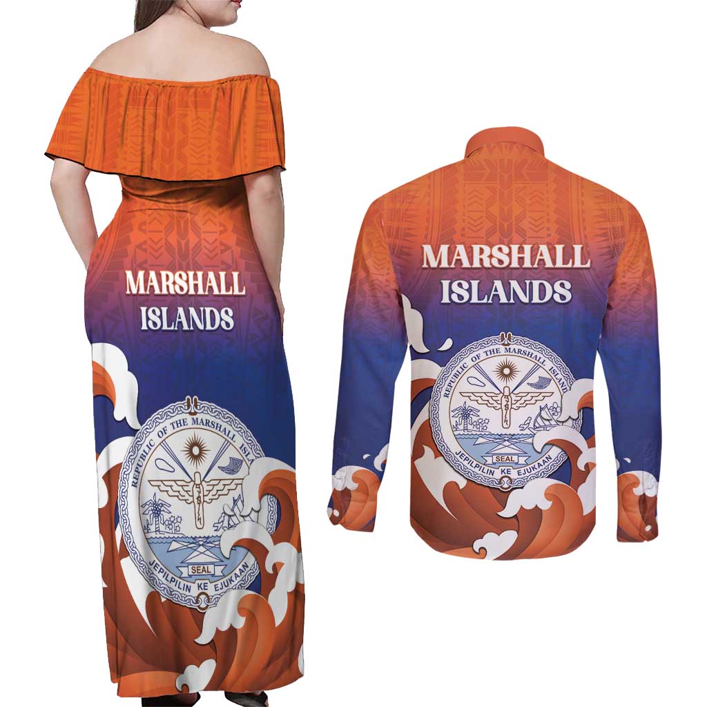 Marshall Islands Fishermen's Day Couples Matching Off Shoulder Maxi Dress and Long Sleeve Button Shirt It's Fishing Time