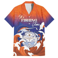 Marshall Islands Fishermen's Day Family Matching Off The Shoulder Long Sleeve Dress and Hawaiian Shirt It's Fishing Time LT05 Dad's Shirt - Short Sleeve Orange - Polynesian Pride