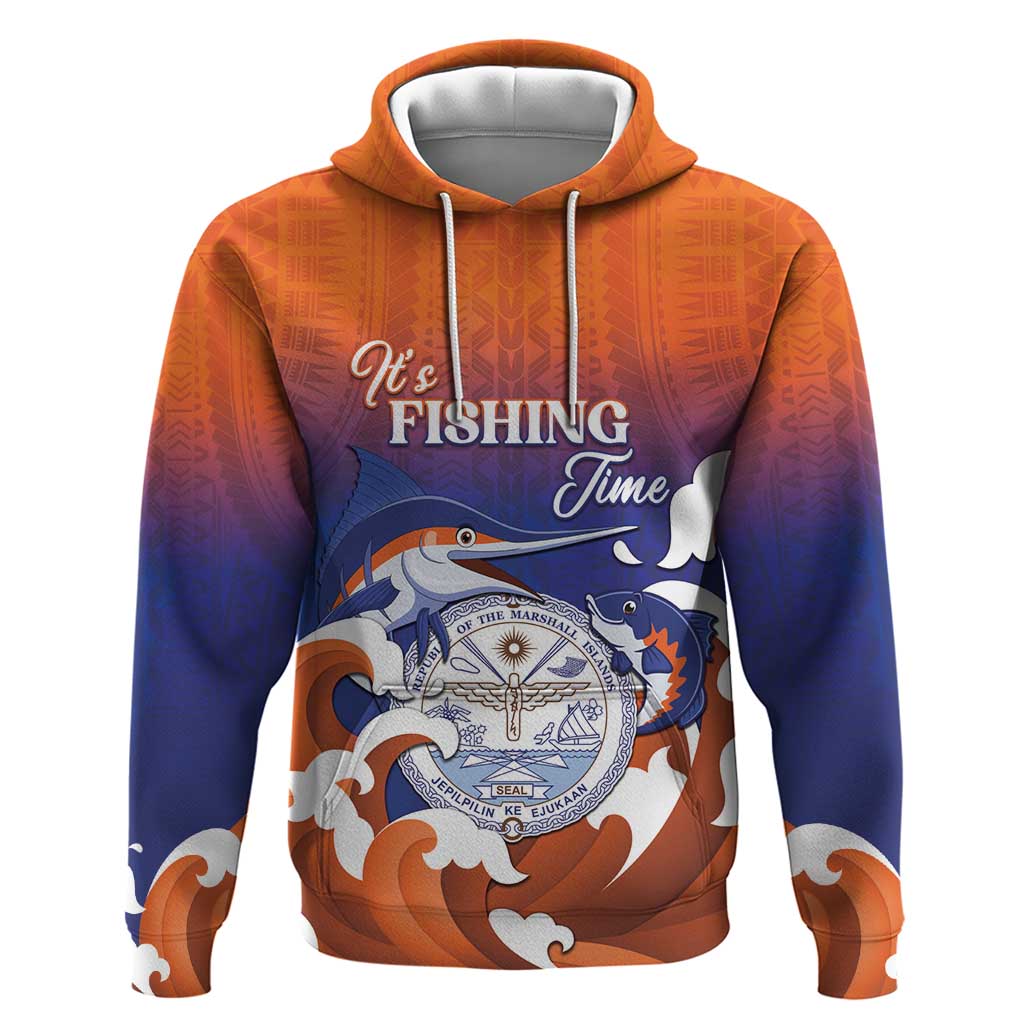 Marshall Islands Fishermen's Day Hoodie It's Fishing Time LT05 Pullover Hoodie Orange - Polynesian Pride