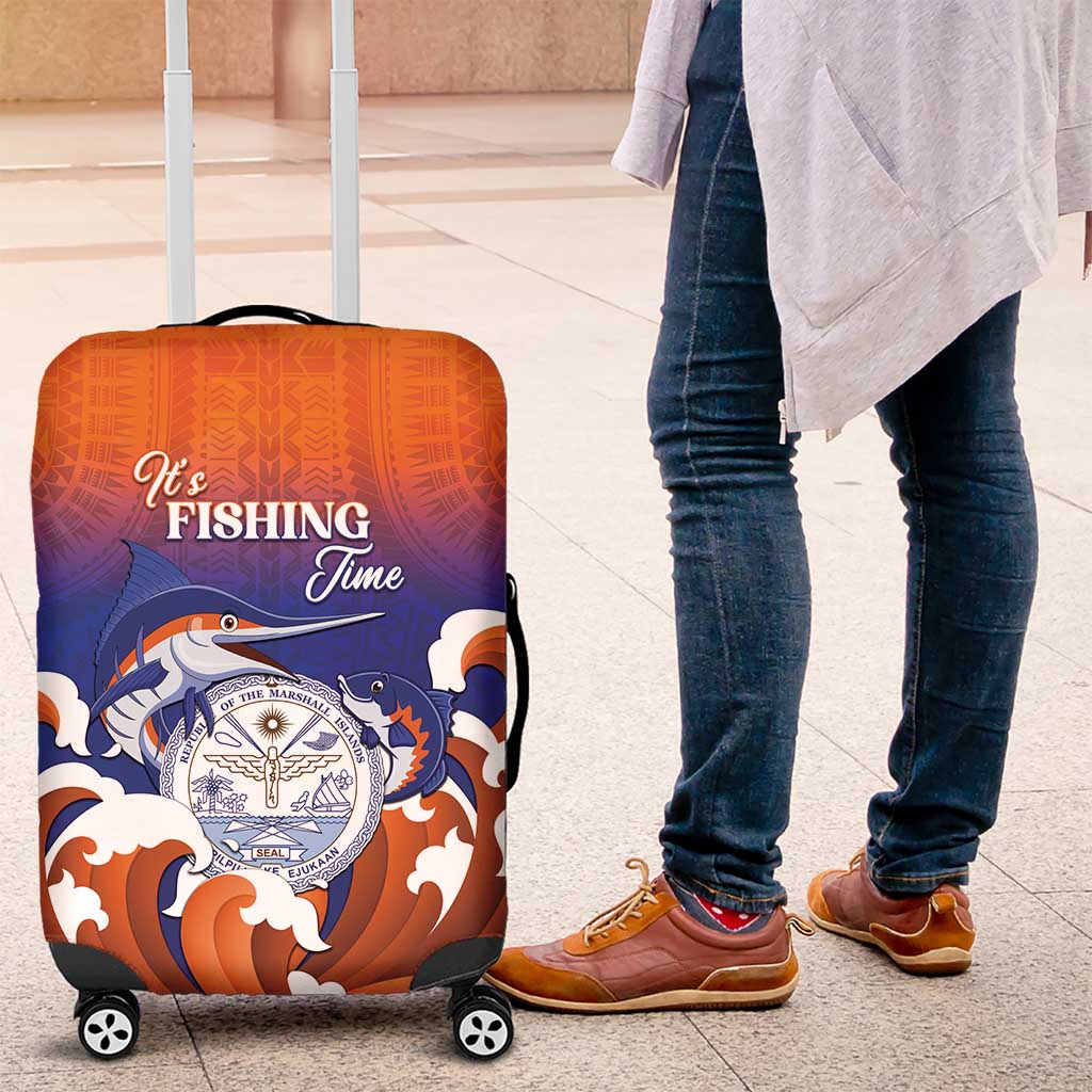 Marshall Islands Fishermen's Day Luggage Cover It's Fishing Time LT05 Orange - Polynesian Pride