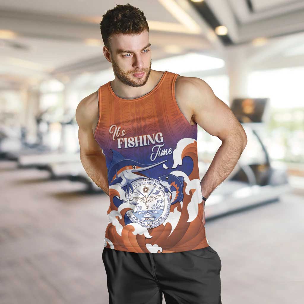 Marshall Islands Fishermen's Day Men Tank Top It's Fishing Time LT05 Orange - Polynesian Pride
