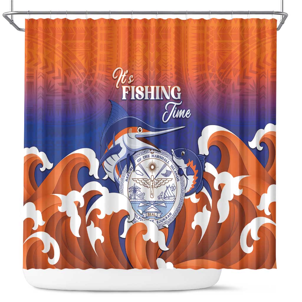 Marshall Islands Fishermen's Day Shower Curtain It's Fishing Time LT05 Orange - Polynesian Pride