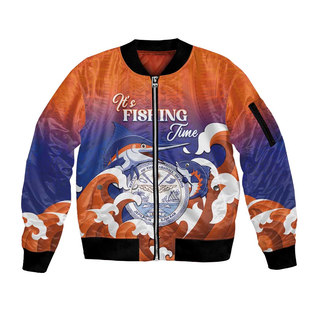 Marshall Islands Fishermen's Day Sleeve Zip Bomber Jacket It's Fishing Time LT05 Unisex Orange - Polynesian Pride