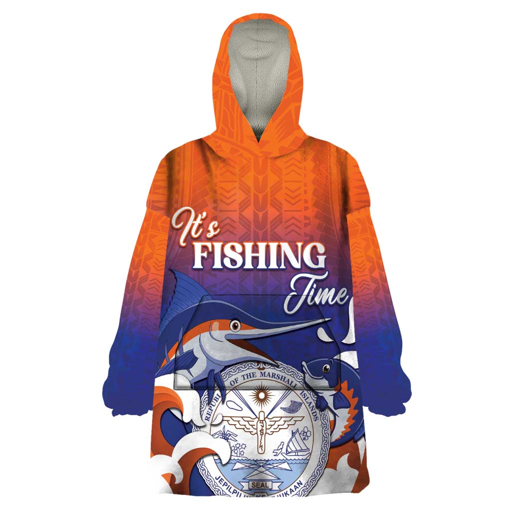 Marshall Islands Fishermen's Day Wearable Blanket Hoodie It's Fishing Time LT05 One Size Orange - Polynesian Pride