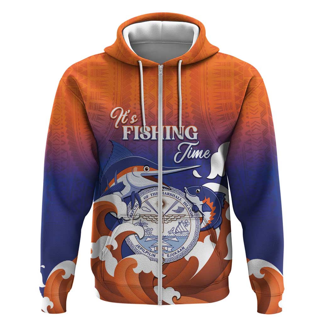 Marshall Islands Fishermen's Day Zip Hoodie It's Fishing Time LT05 Zip Hoodie Orange - Polynesian Pride