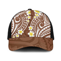 Plumeria With Brown Polynesian Tattoo Pattern Baseball Net Cap - Polynesian Pride