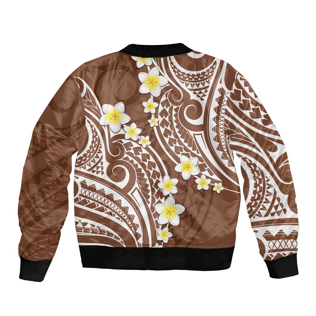 Plumeria With Brown Polynesian Tattoo Pattern Bomber Jacket