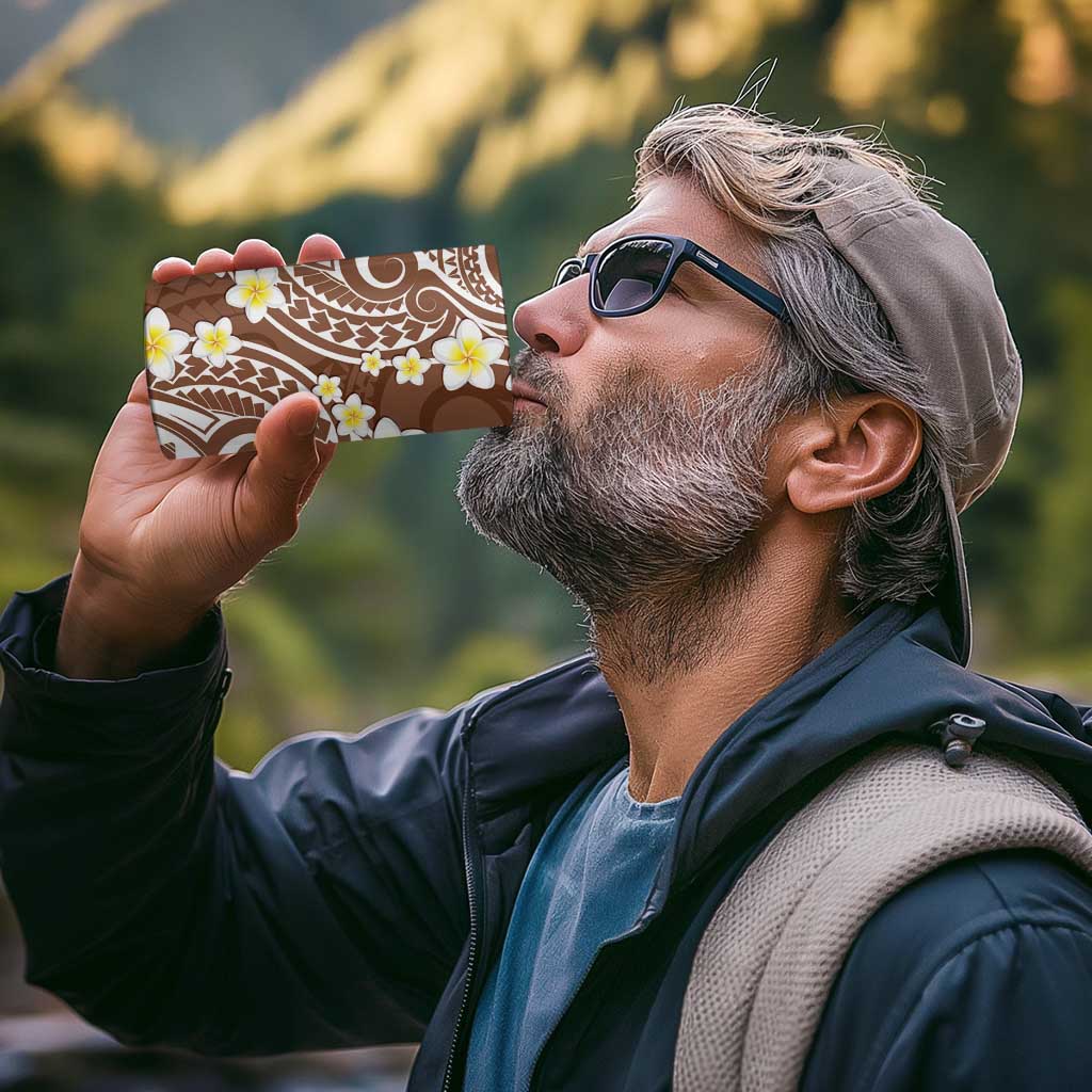 Plumeria With Brown Polynesian Tattoo Pattern 4 in 1 Can Cooler Tumbler