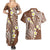 Plumeria With Brown Polynesian Tattoo Pattern Couples Matching Summer Maxi Dress and Hawaiian Shirt