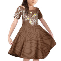 Plumeria With Brown Polynesian Tattoo Pattern Family Matching Mermaid Dress and Hawaiian Shirt LT05 Daughter's Dress Brown - Polynesian Pride