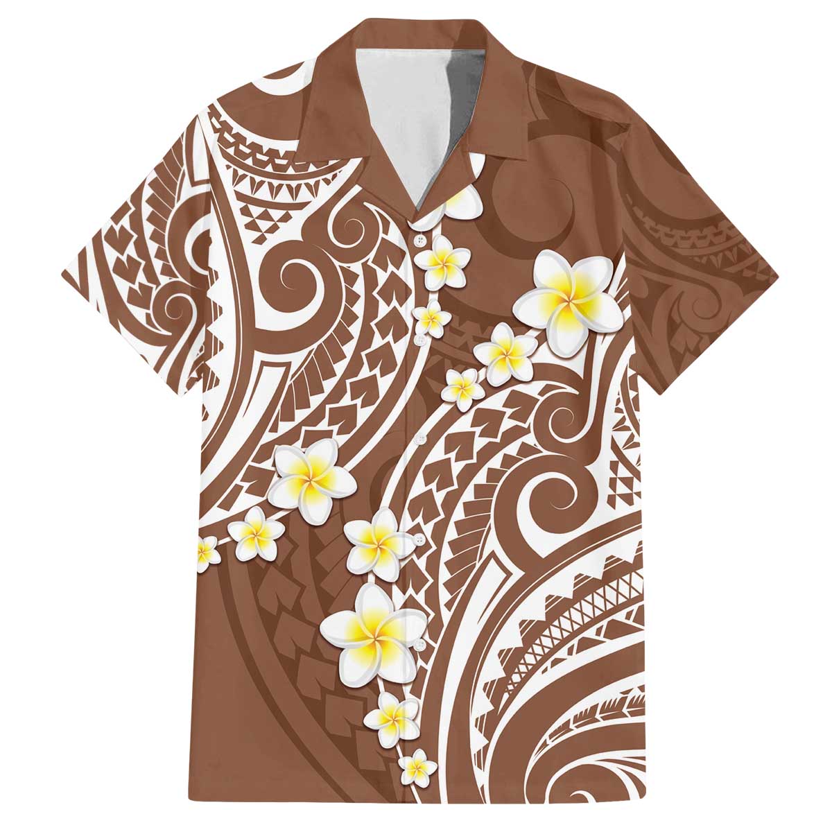 Plumeria With Brown Polynesian Tattoo Pattern Family Matching Puletasi and Hawaiian Shirt