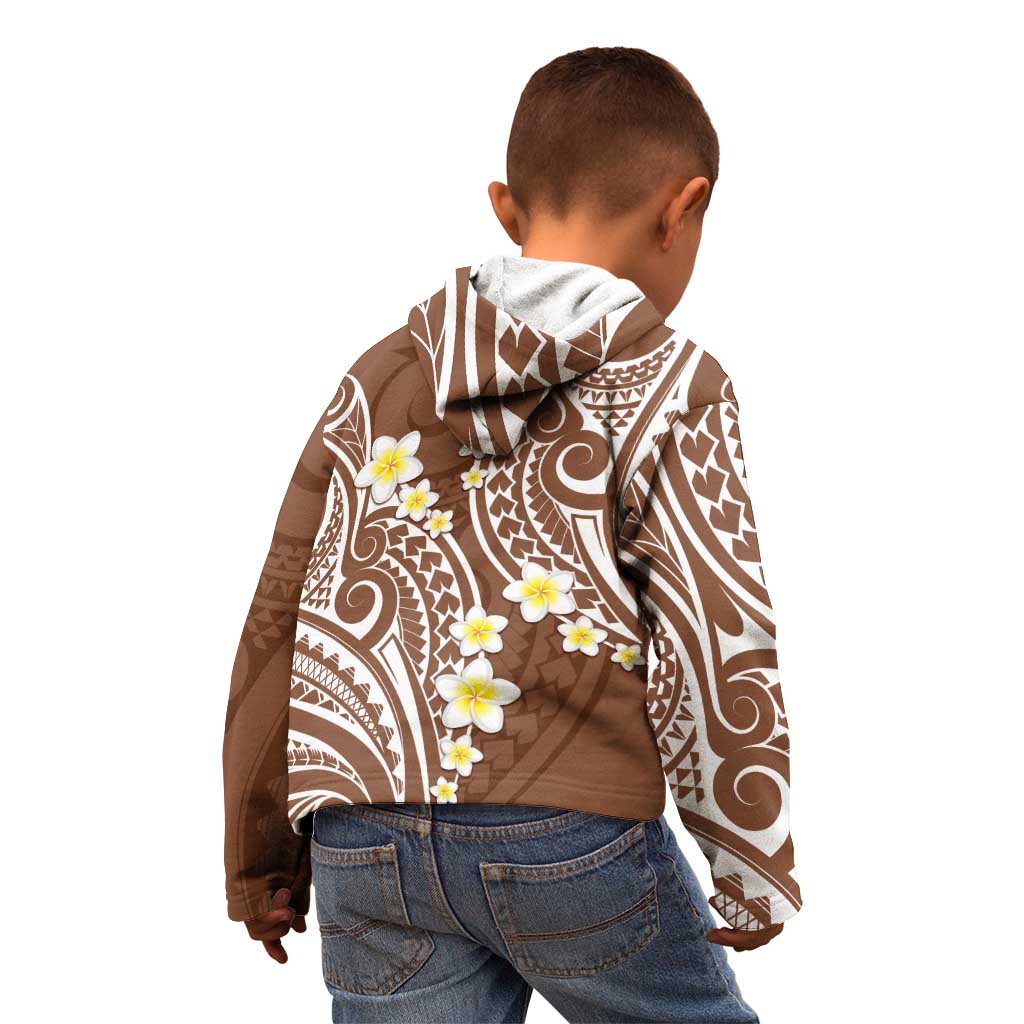 Plumeria With Brown Polynesian Tattoo Pattern Kid Hoodie