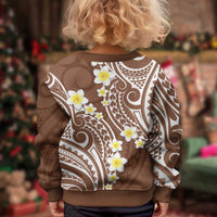 Plumeria With Brown Polynesian Tattoo Pattern Kid Ugly Christmas Sweater