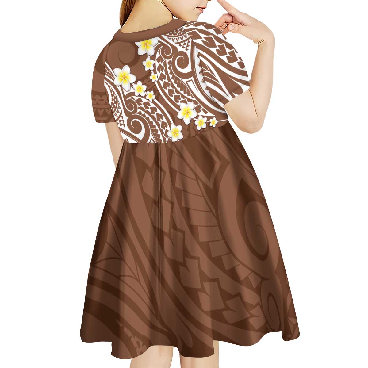 Plumeria With Brown Polynesian Tattoo Pattern Kid Short Sleeve Dress