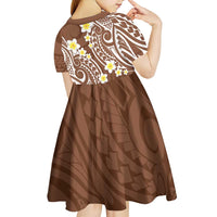 Plumeria With Brown Polynesian Tattoo Pattern Kid Short Sleeve Dress
