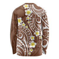 Plumeria With Brown Polynesian Tattoo Pattern Long Sleeve Shirt