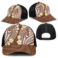 Plumeria With Brown Polynesian Tattoo Pattern Mesh Trucker Cap - Polynesian Pride