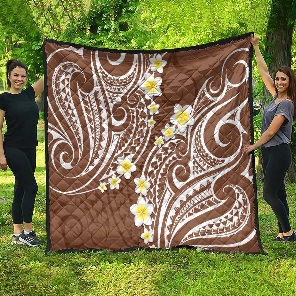 Plumeria With Brown Polynesian Tattoo Pattern Quilt