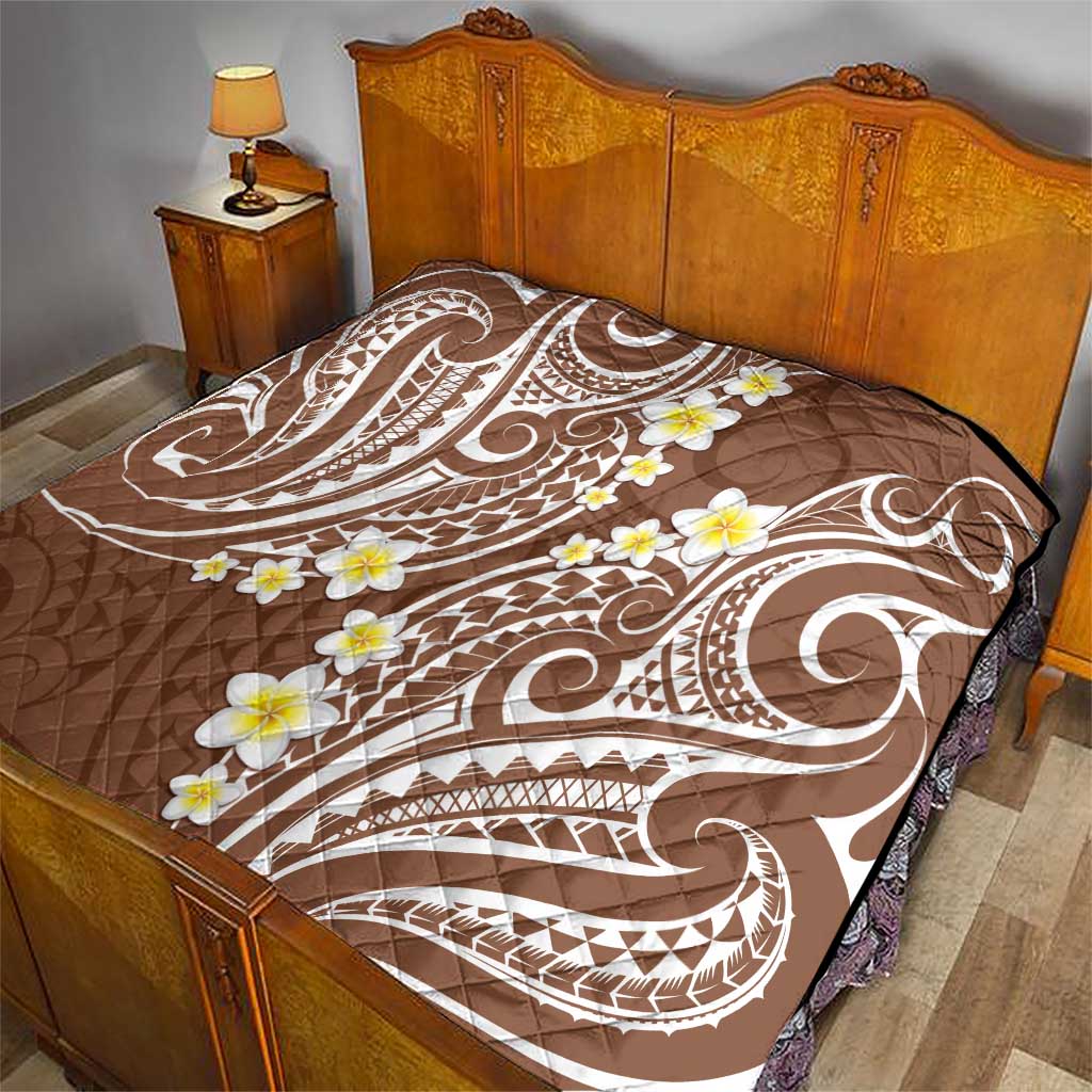 Plumeria With Brown Polynesian Tattoo Pattern Quilt