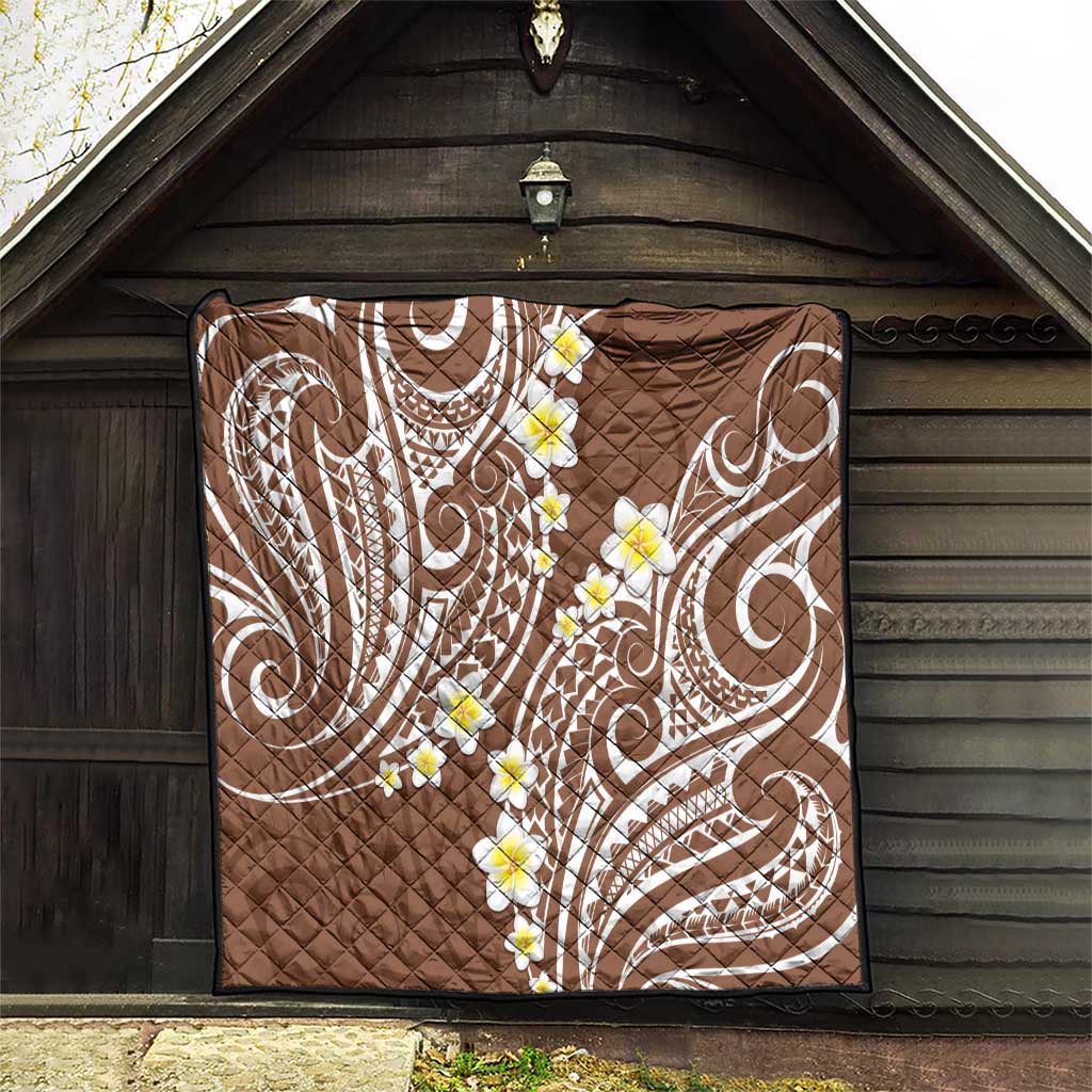 Plumeria With Brown Polynesian Tattoo Pattern Quilt